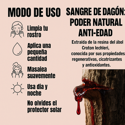10 años menos dragon's blood - crema facial rejuvenecedora, mujer disfrutando de su rutina de cuidado facial con producto rejuvenecedor.