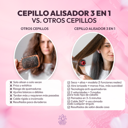 Cepillo Alisador 3 en 1 - Cabello liso, brillante y sin frizz en solo minutos